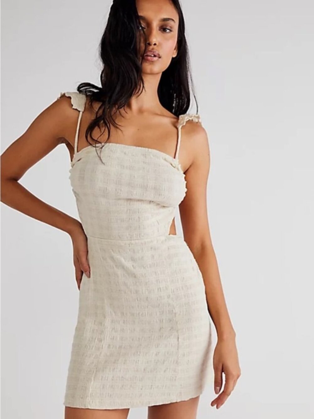 Free People Beyond Chic Mini Dress Textured Smocked Button Open Back New XS